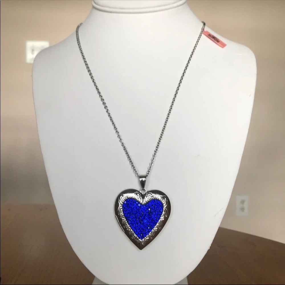 Blue Heart Locket Necklace